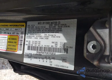 2018 Ford Fusion Se z USA, uszkodzony, nr VIN 3FA6P0H79JR195854